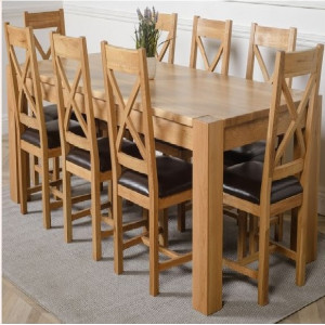 ChunKy Oak : Bàn Ăn 1m6 + 8 Ghế ( Lưng X - Mặt Nệm )